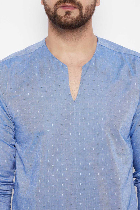 Buy Blended Cotton Solid Kurta in Blue Online - Zoom Out