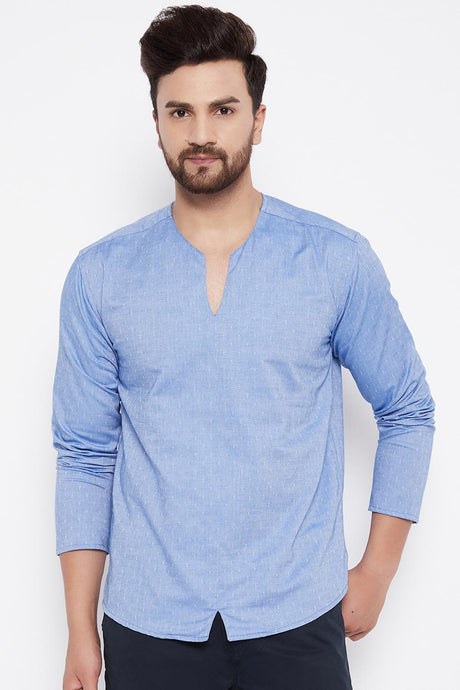 Buy Blended Cotton Solid Kurta in Blue Online