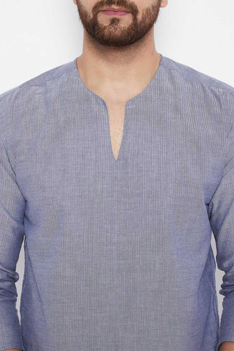 Buy Blended Cotton Solid Kurta in Grey Online - Zoom Out