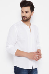 Buy Blended Cotton Striped Kurta in White Online - Side