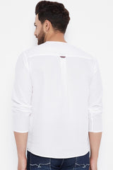 Buy Blended Cotton Striped Kurta in White Online - Zoom In