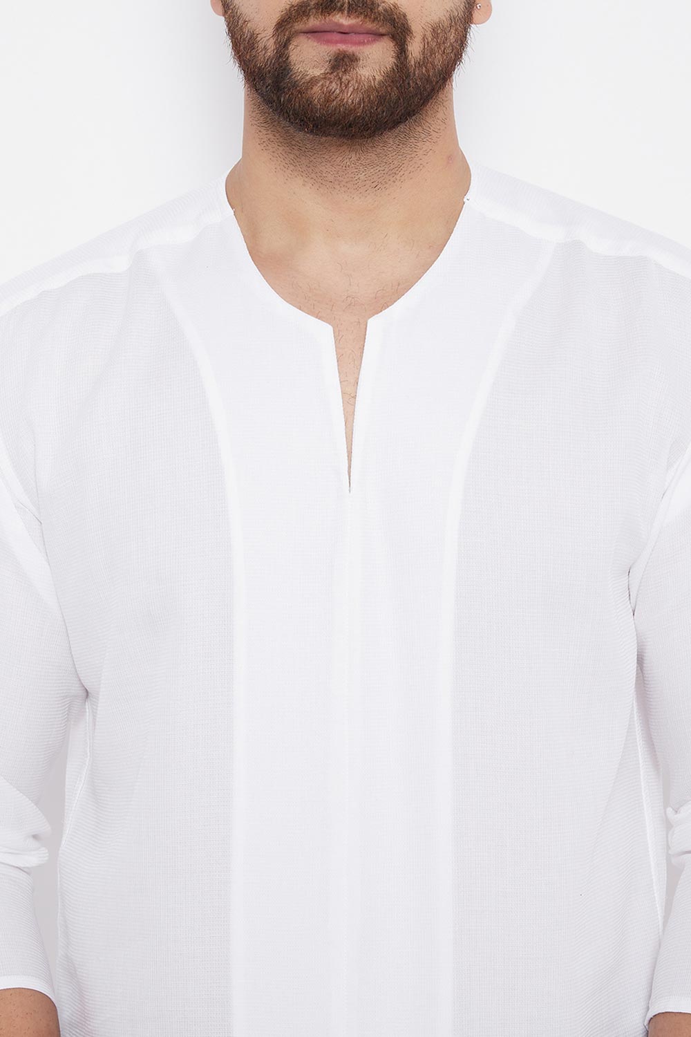 Buy Blended Cotton Striped Kurta in White Online - Zoom Out