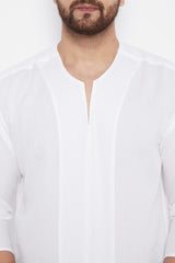 Buy Blended Cotton Striped Kurta in White Online - Zoom Out