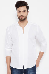 Buy Blended Cotton Striped Kurta in White Online