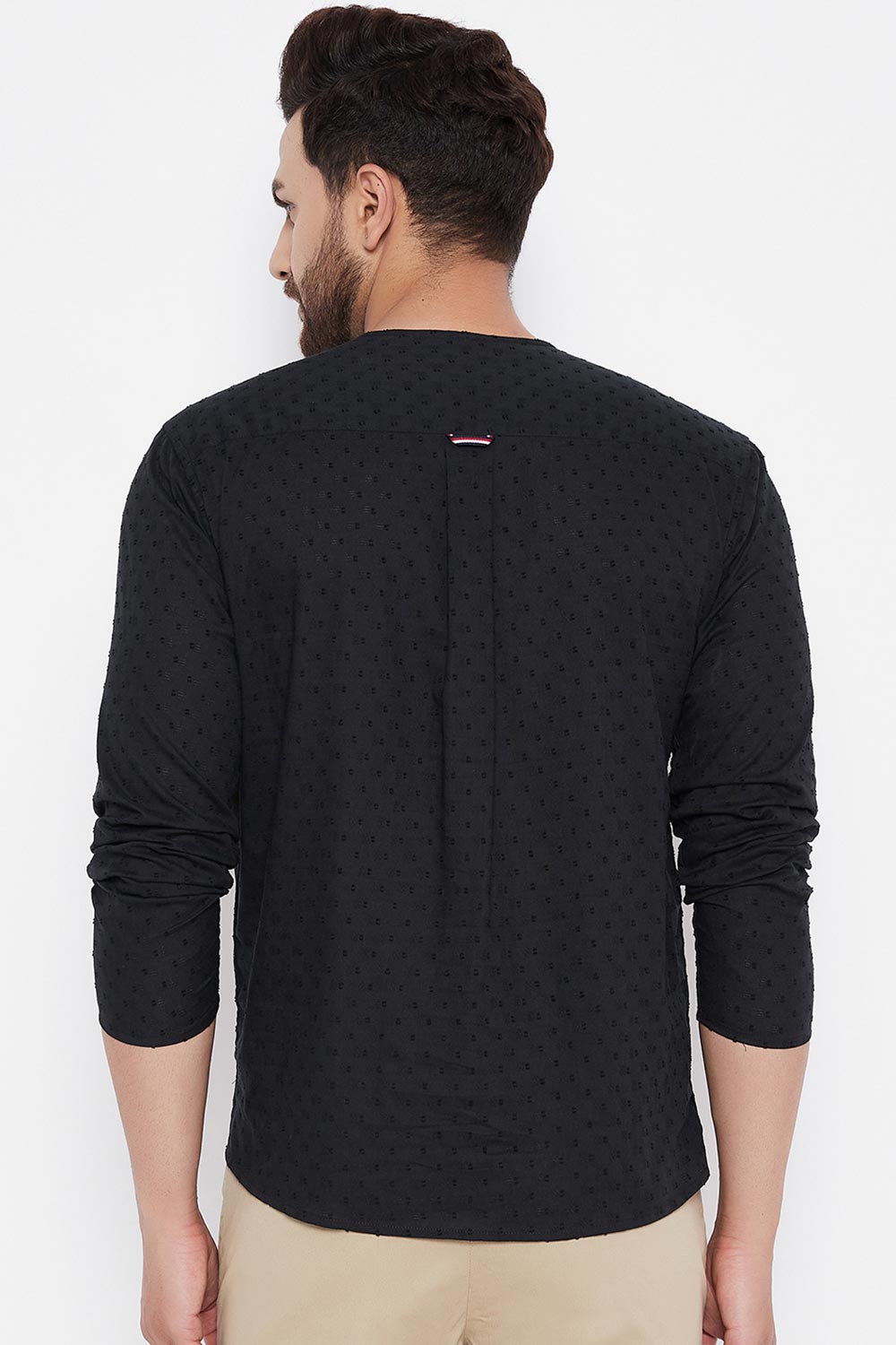 Buy Linen Solid Kurta in Black Online - Zoom In