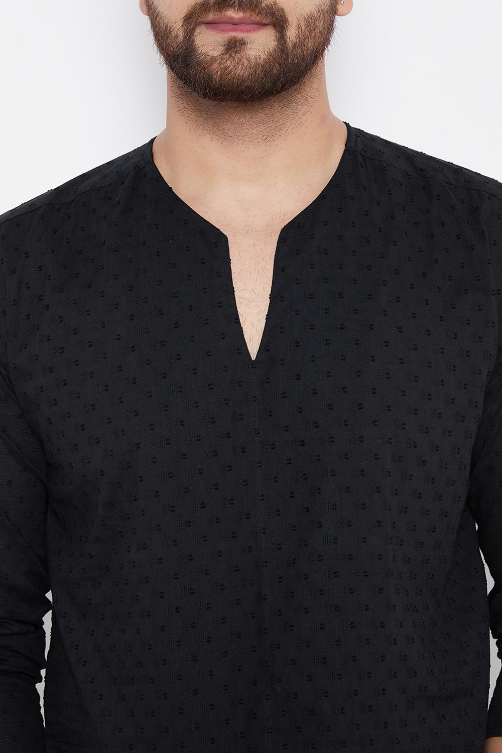 Buy Linen Solid Kurta in Black Online - Zoom Out