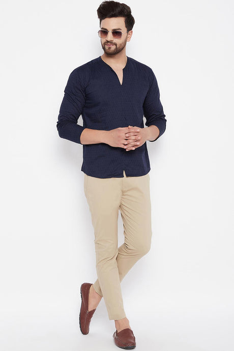 Buy Dupion Woven Kurta in Blue Online - Back