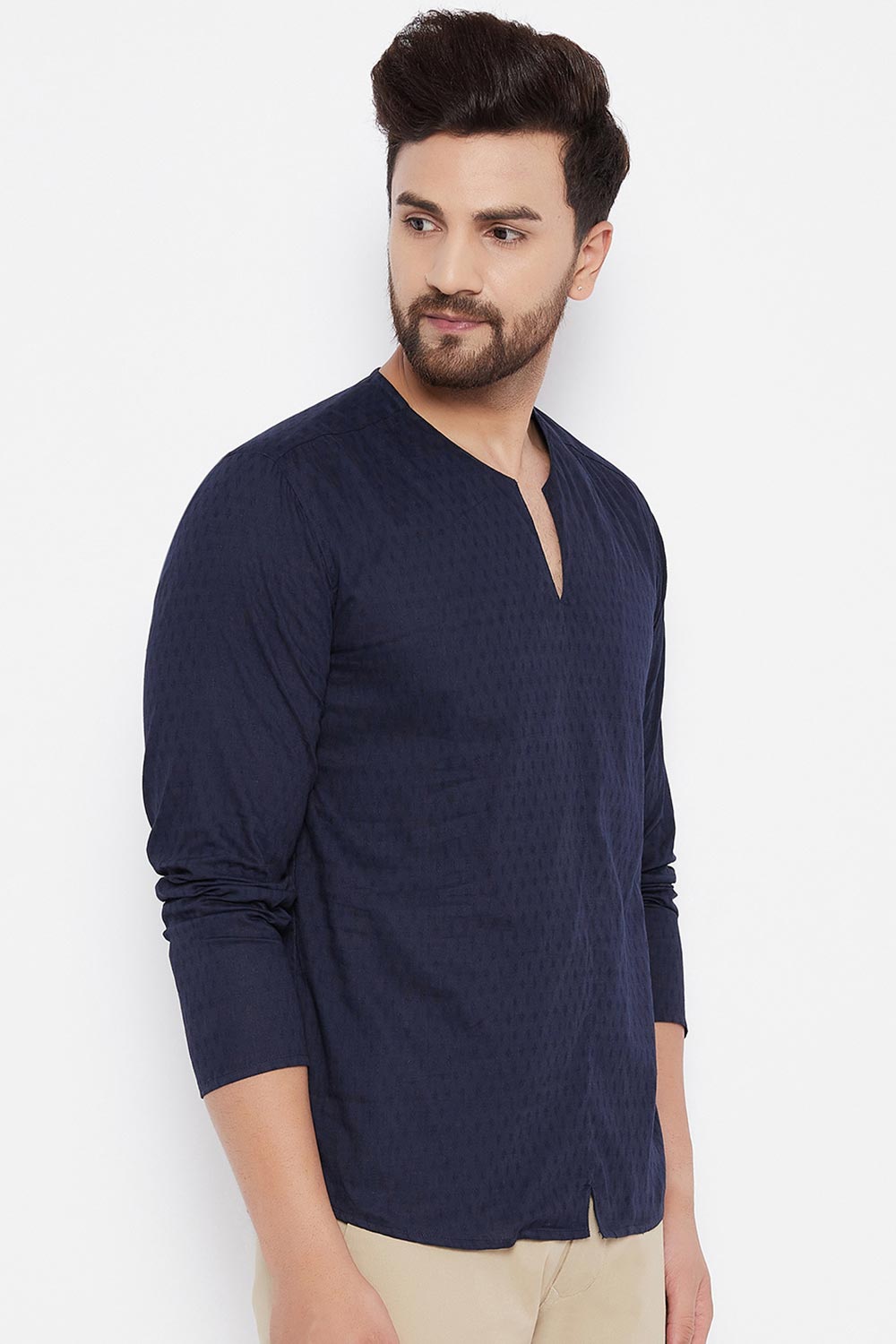 Buy Dupion Woven Kurta in Blue Online - Side