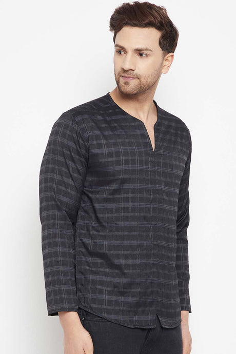 Buy Men's Viscose Checks Kurta in Black