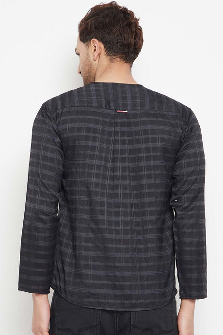 Buy Men's Viscose Checks Kurta in Black