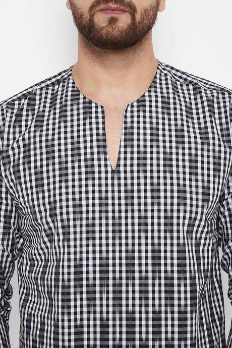Buy Blended Cotton Checkered Printed Kurta in White Online - Zoom Out