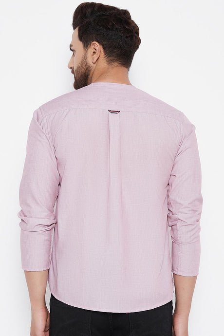 Buy Blended Cotton Striped Kurta in Pink Online - Zoom In