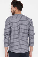 Buy Dupion Checkered Printed Kurta in Grey Online - Zoom In