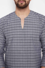 Buy Dupion Checkered Printed Kurta in Grey Online - Zoom Out