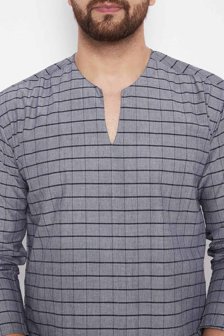 Buy Dupion Checkered Printed Kurta in Grey Online - Zoom Out