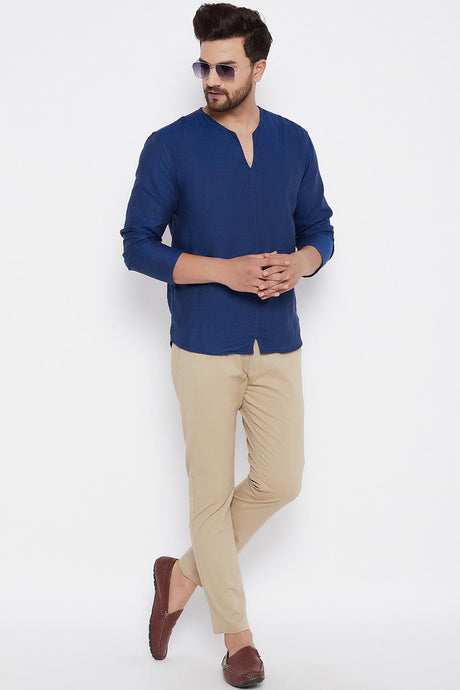 Buy Blended Cotton Solid Kurta in Blue Online - Back