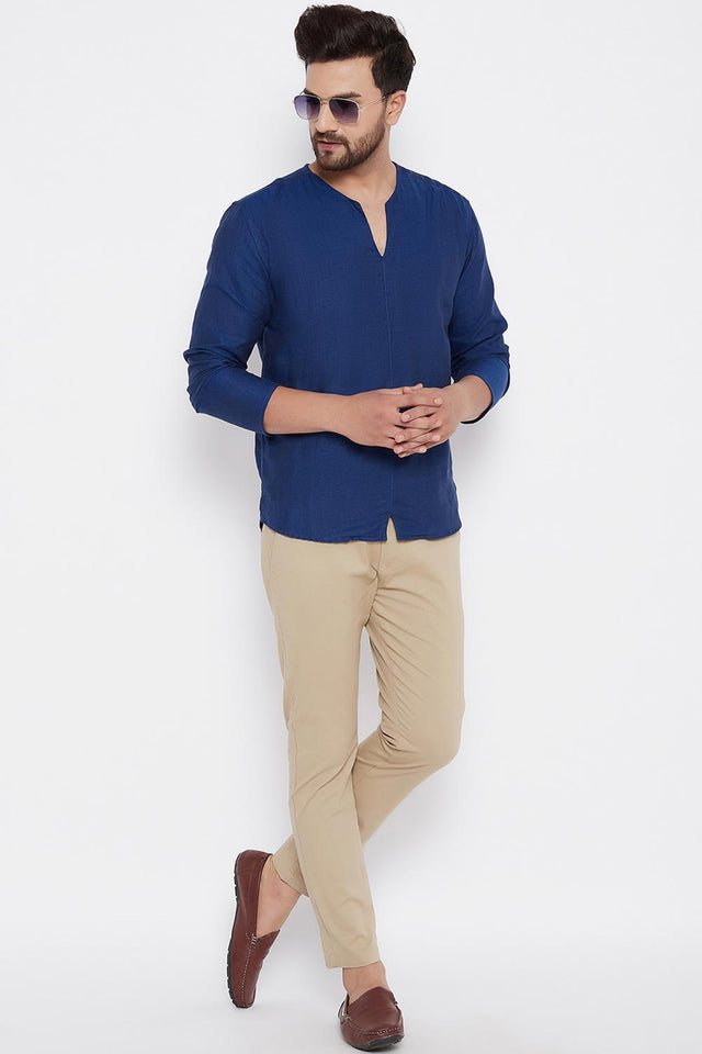 Buy Blended Cotton Solid Kurta in Blue Online - Back