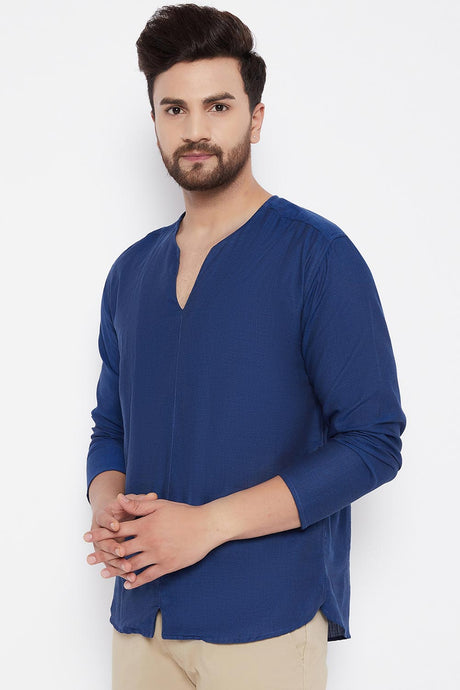 Buy Blended Cotton Solid Kurta in Blue Online - Front