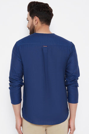 Buy Blended Cotton Solid Kurta in Blue Online - Zoom In
