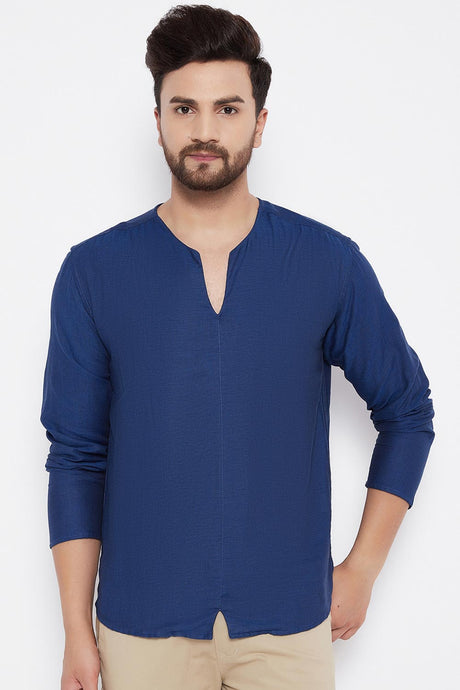 Buy Blended Cotton Solid Kurta in Blue Online