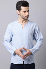 Men's Light Blue Solid Full Sleeve Short Kurta Top (SKV-SLD081-SBC)