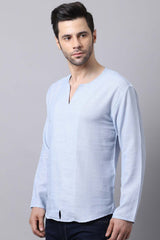 Men's Light Blue Solid Full Sleeve Short Kurta Top (SKV-SLD081-SBC)
