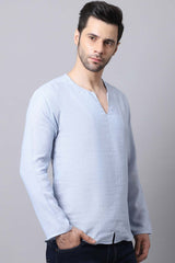 Men's Light Blue Solid Full Sleeve Short Kurta Top (SKV-SLD081-SBC)