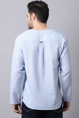 Men's Light Blue Solid Full Sleeve Short Kurta Top (SKV-SLD081-SBC)