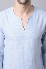 Men's Light Blue Solid Full Sleeve Short Kurta Top (SKV-SLD081-SBC)
