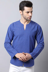 Men's Light Blue Solid Full Sleeve Short Kurta Top (SKV-STR077-BLC)
