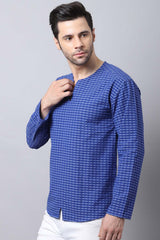 Men's Light Blue Solid Full Sleeve Short Kurta Top (SKV-STR077-BLC)