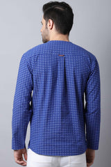 Men's Light Blue Solid Full Sleeve Short Kurta Top (SKV-STR077-BLC)