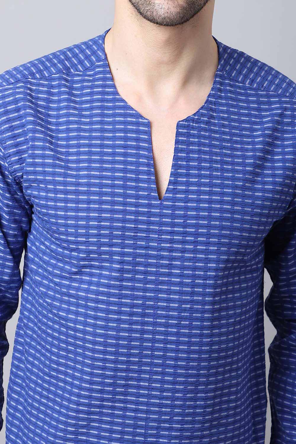 Men's Light Blue Solid Full Sleeve Short Kurta Top (SKV-STR077-BLC)