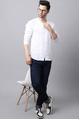 Men's Light White Self-Design Full Sleeve Short Kurta Top