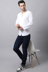 Men's Light White Solid Full Sleeve Short Kurta Top
