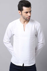 Men's Light White Solid Full Sleeve Short Kurta Top