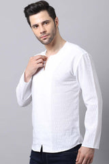 Men's Light White Solid Full Sleeve Short Kurta Top