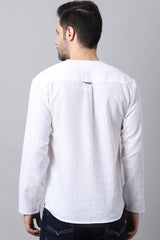 Men's Light White Solid Full Sleeve Short Kurta Top
