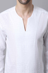 Men's Light White Solid Full Sleeve Short Kurta Top