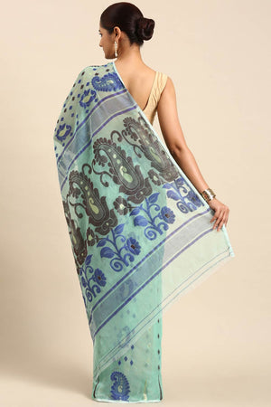 Green Jamdani Block Saree