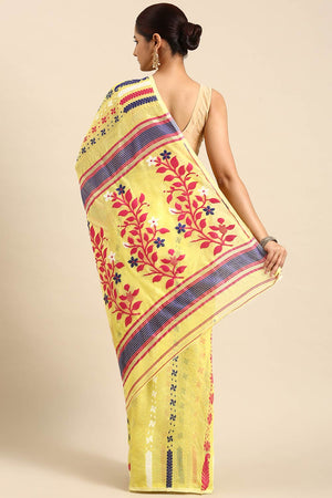 Yellow Jamdani Block Saree