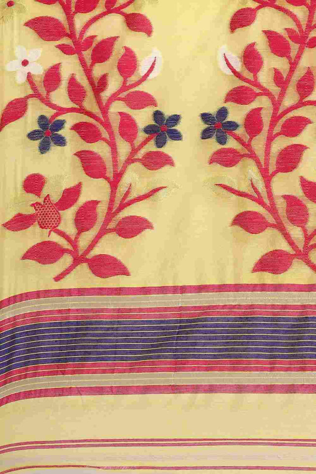 Yellow Jamdani Block Saree