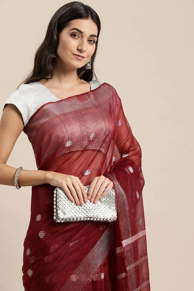 Maroon Organza Indian Saree