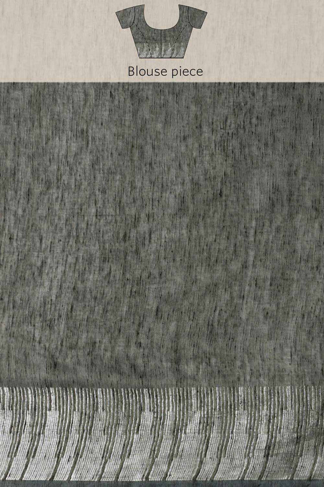 Buy Silk Blend Zari Woven Saree in Grey Online - Zoom Out