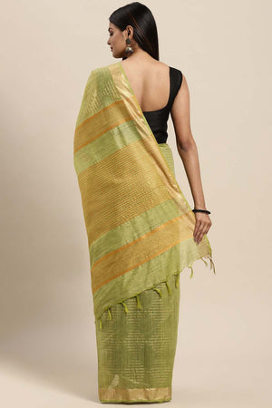 Silk Blend Stripe Saree In Green