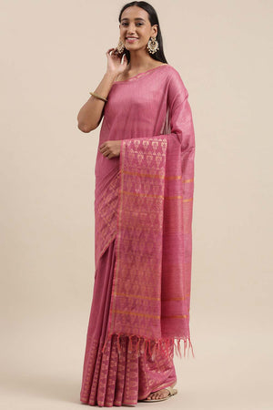 Silk Blend Stripe Saree In Pink