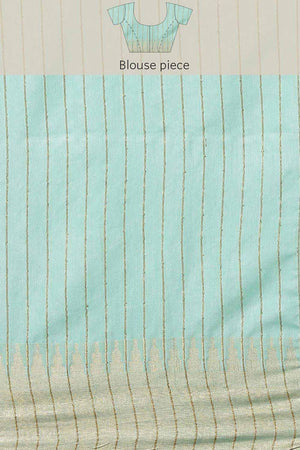 Buy Blended Silk Zari Woven Saree in Sky Blue Online - Zoom Out