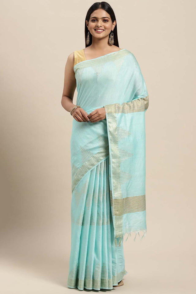 Silk Blend Woven Saree In Blue