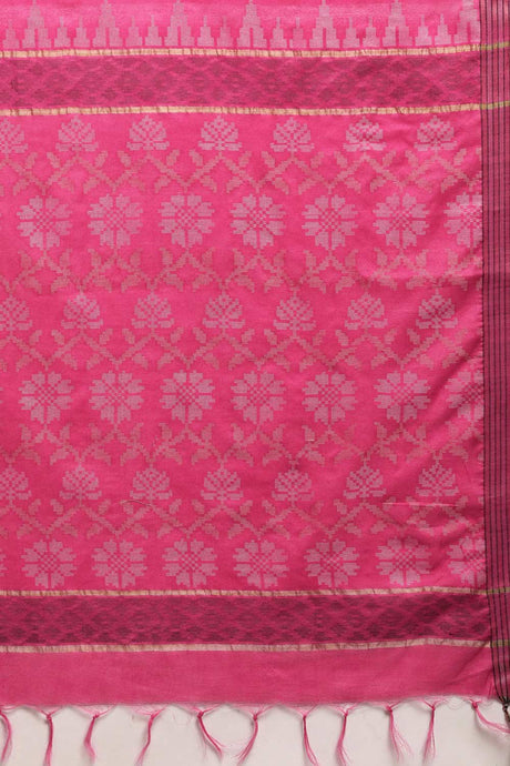 Buy Blended Silk Zari Woven Saree in Pink Online - Side