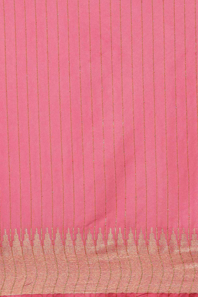Buy Blended Silk Zari Woven Saree in Pink Online - Front